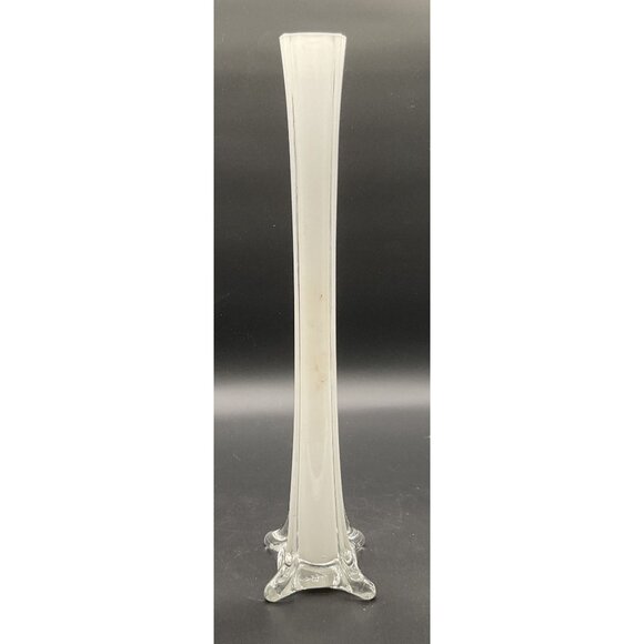 Stretched Eiffel Tower Tall Fluted Clear & White Glass Vase 16"H x 3"W - Picture 3 of 6